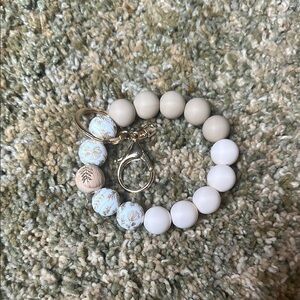 Wildflower & Leaf Taupe & Cream Keychain Bracelet Wristlet Silicone Beaded